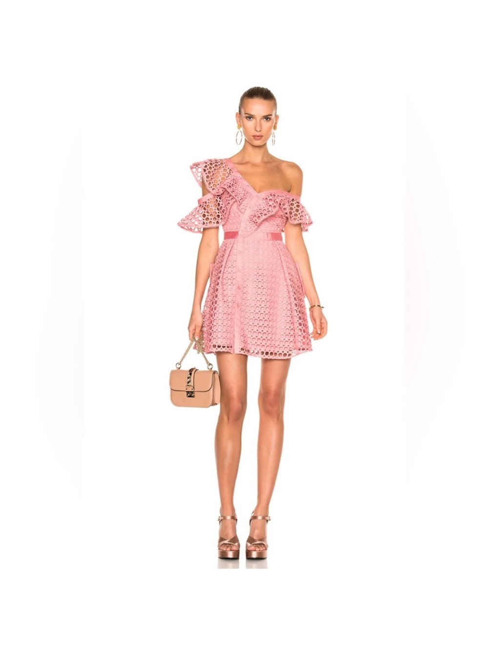 NWT Self-Portrait Pink Lace Frill Mini Dress Size US 6 / UK 10
